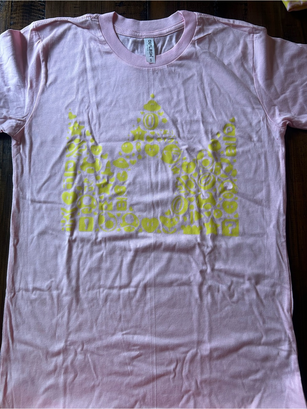 Light Pink Graphic Tee with Yellow Crown Design-Mario themed